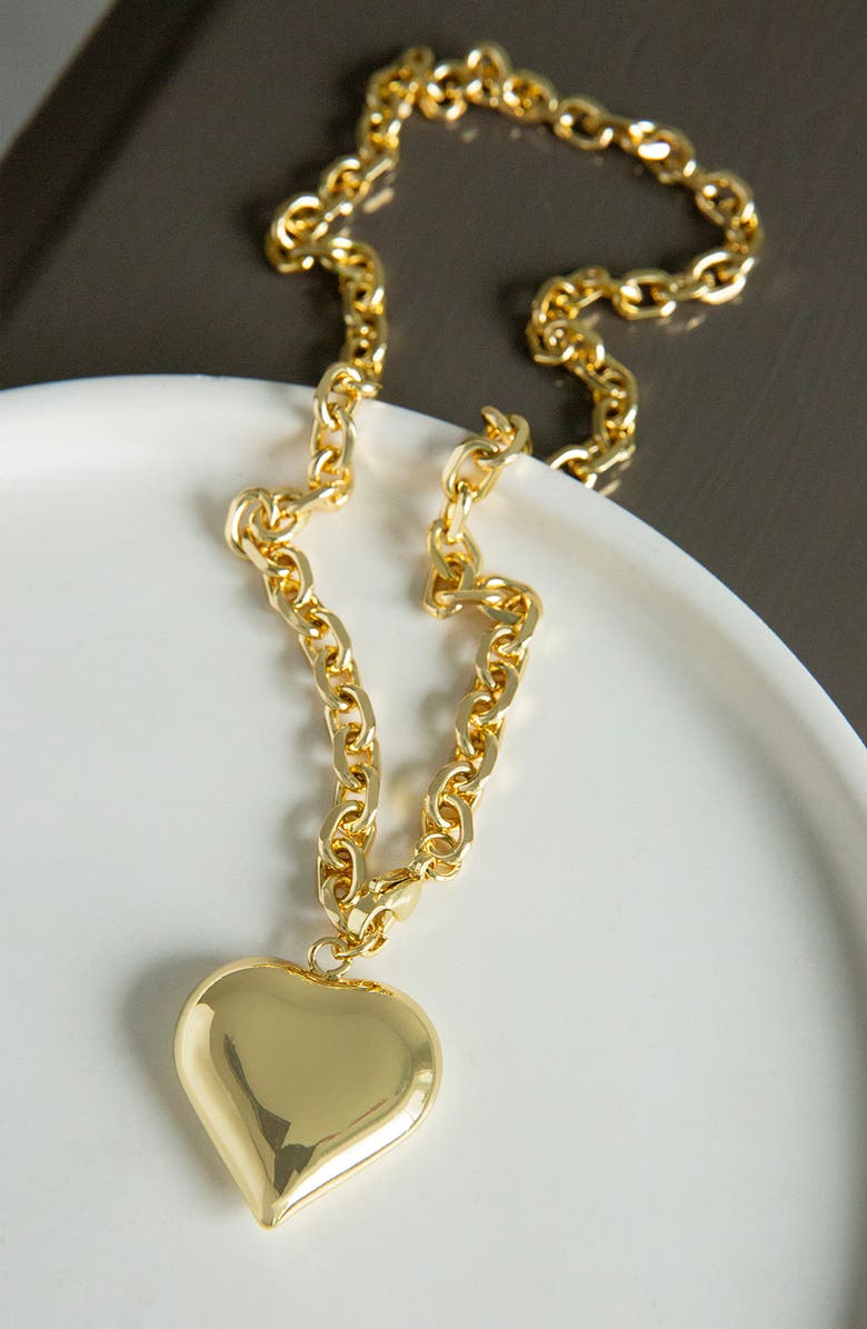 MARLYN SCHIFF Large Puffy Heart Convertible Necklace, Alternate, color, Gold