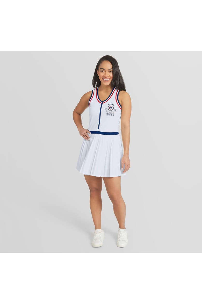 Women's WEAR by Erin Andrews White Chicago Cubs Zip-Front Pleated Tri-Blend Scoop Neck Tank Dress, Main, color, White