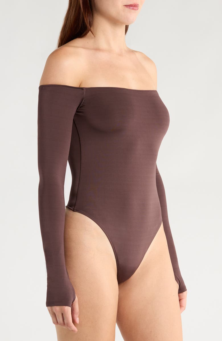 Alice + Olivia Anna Off-the-Shoulder Long Sleeve Bodysuit, Alternate, color,