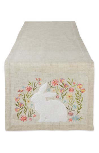 Design Imports Spring Meadow Embroidered Table Runner In Beige