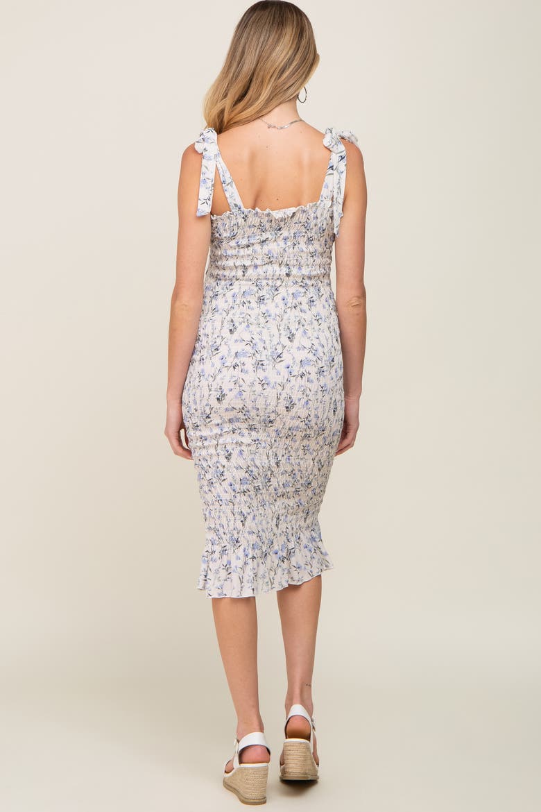 Floral Smocked Fitted Dress, Alternate, color, Cream