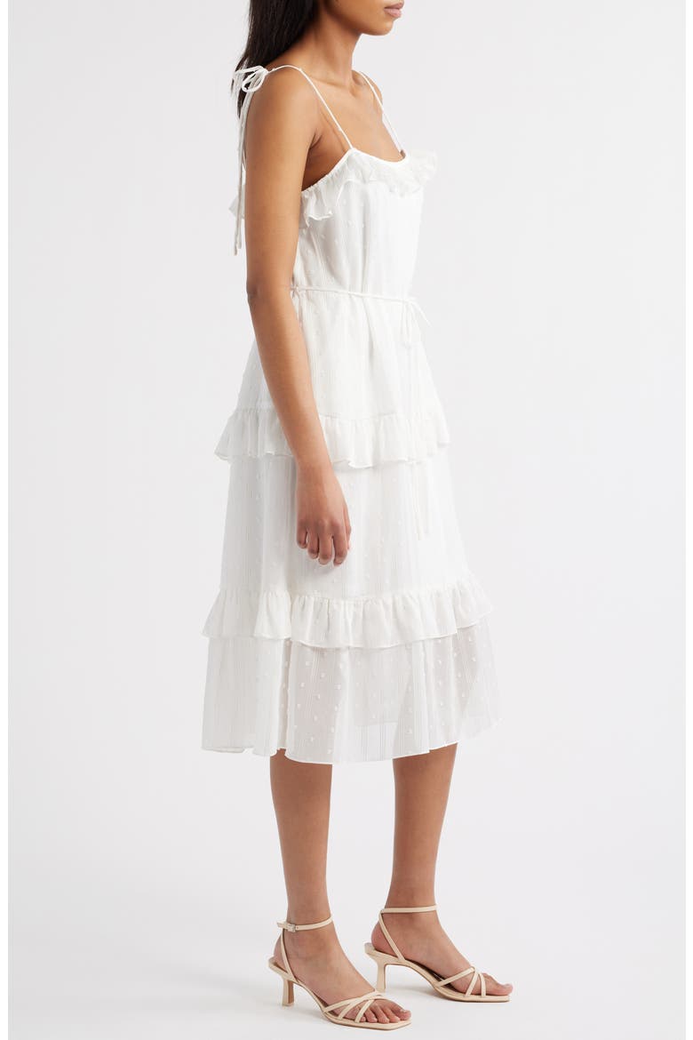 Ruffle Clip Dot Tie Strap Midi Dress, Alternate, color, IVORY