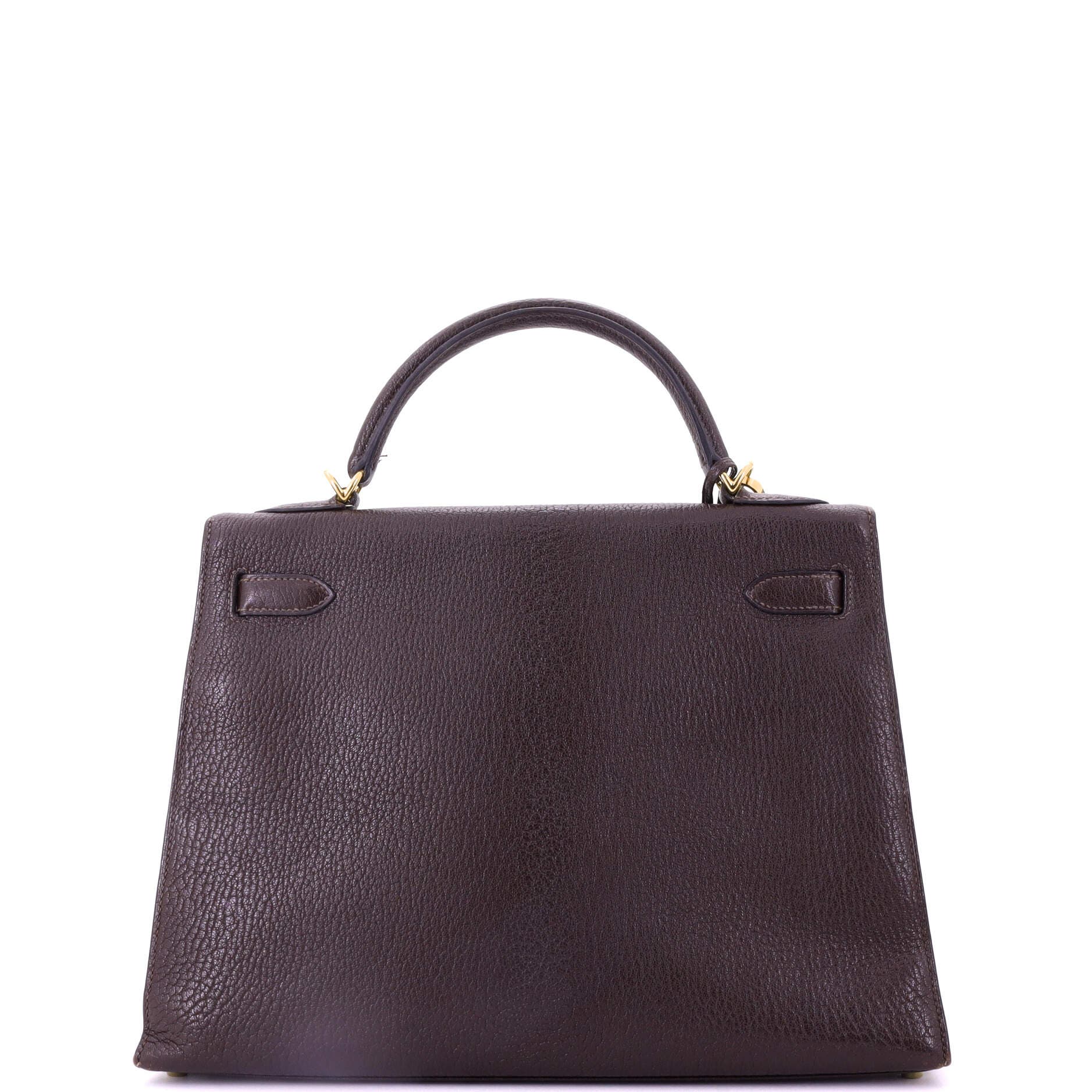 Pre-Owned Hermes Kelly Handbag Brown Chevre de Coromandel with Gold Hardware 32, Alternate, color, 