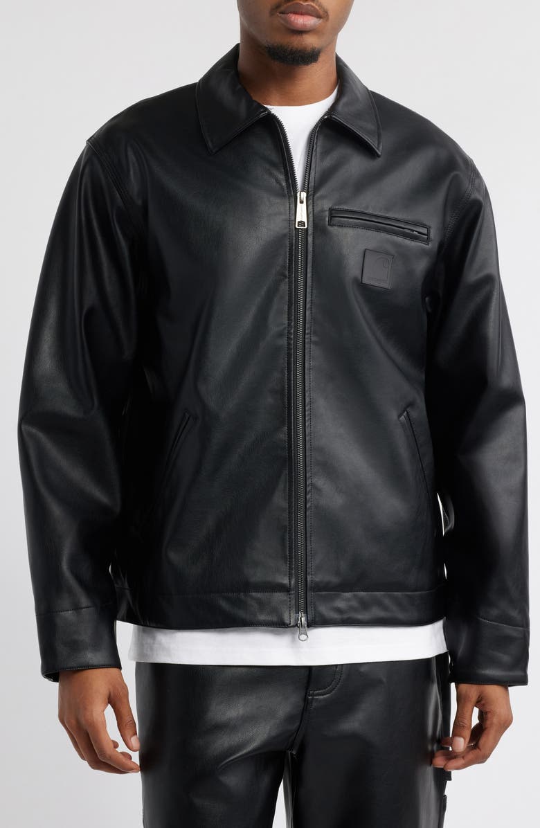 Carhartt Work In Progress Detroit Black Faux Leather Jacket, Alternate, color, 