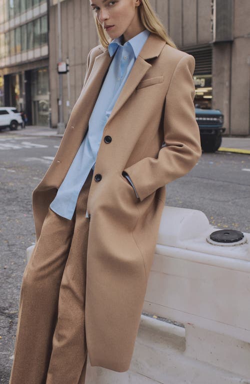 Mango Tailored Wool Blend Coat In Medium Brown