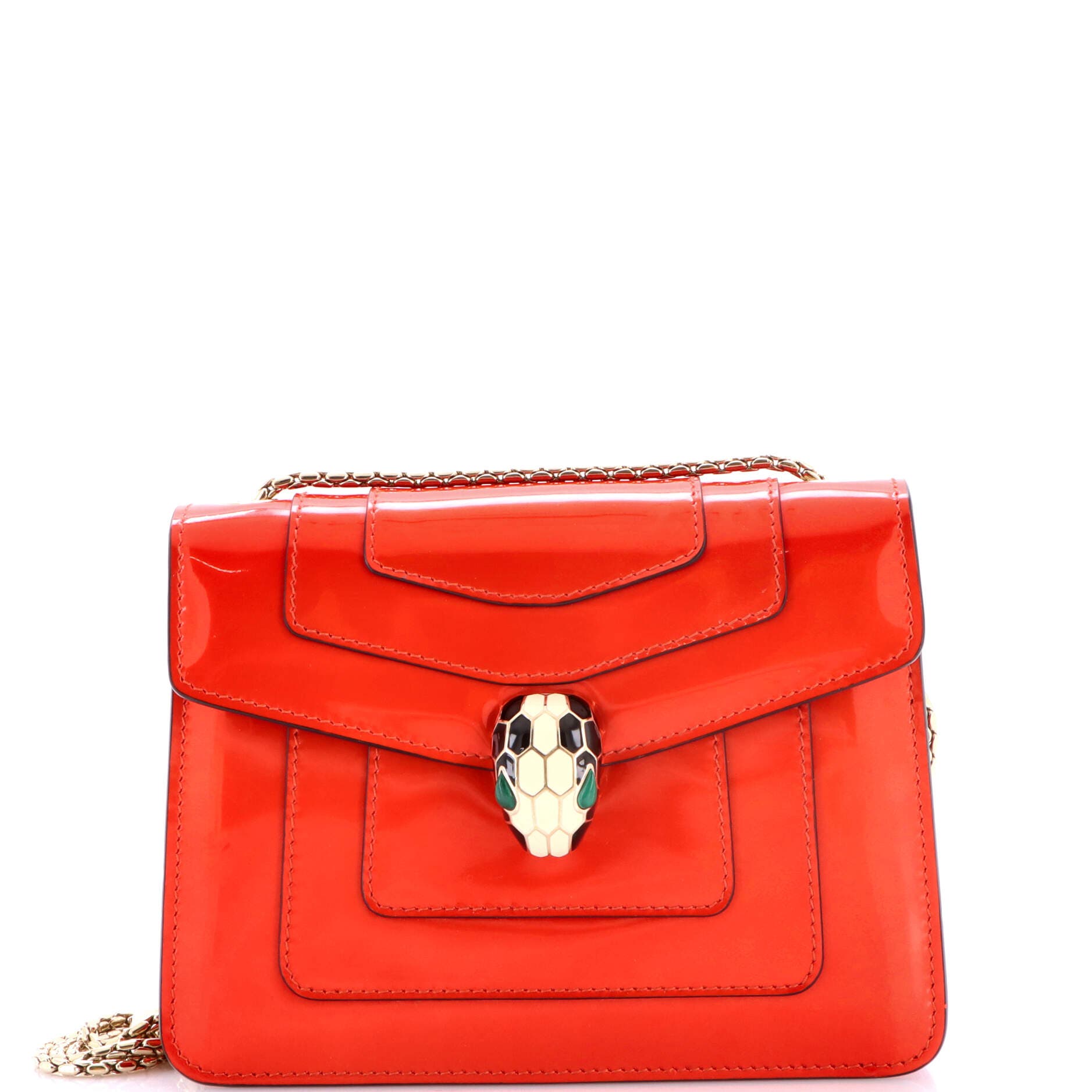 Serpenti Forever Square Shoulder Bag Metallic Leather Small, Main, color, Orange