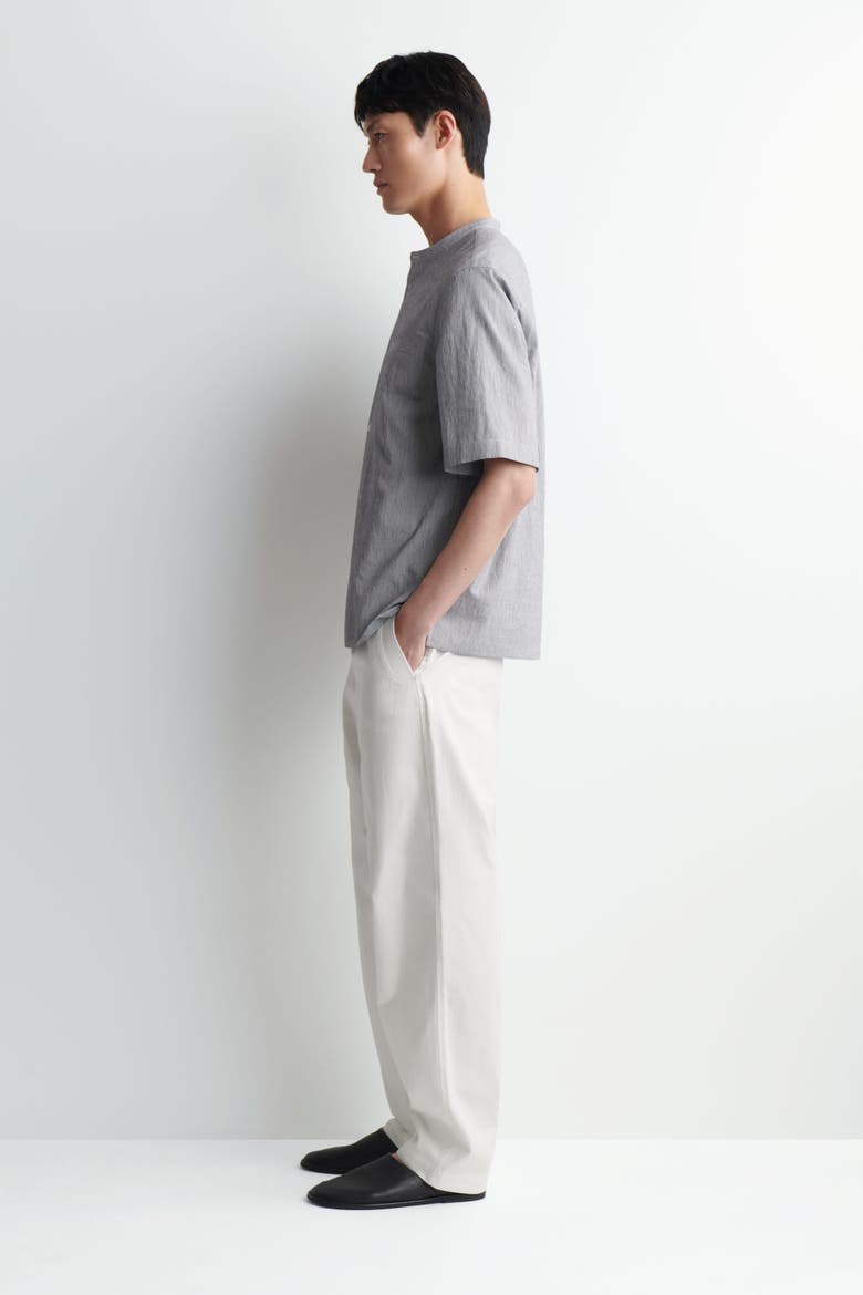 Grandad-collar Short-sleeved Shirt, Alternate, color, BLUE / WHITE / STRIPED
