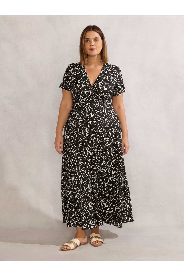 Print Short Sleeve Maxi Wrap Dress, Main, color, Black