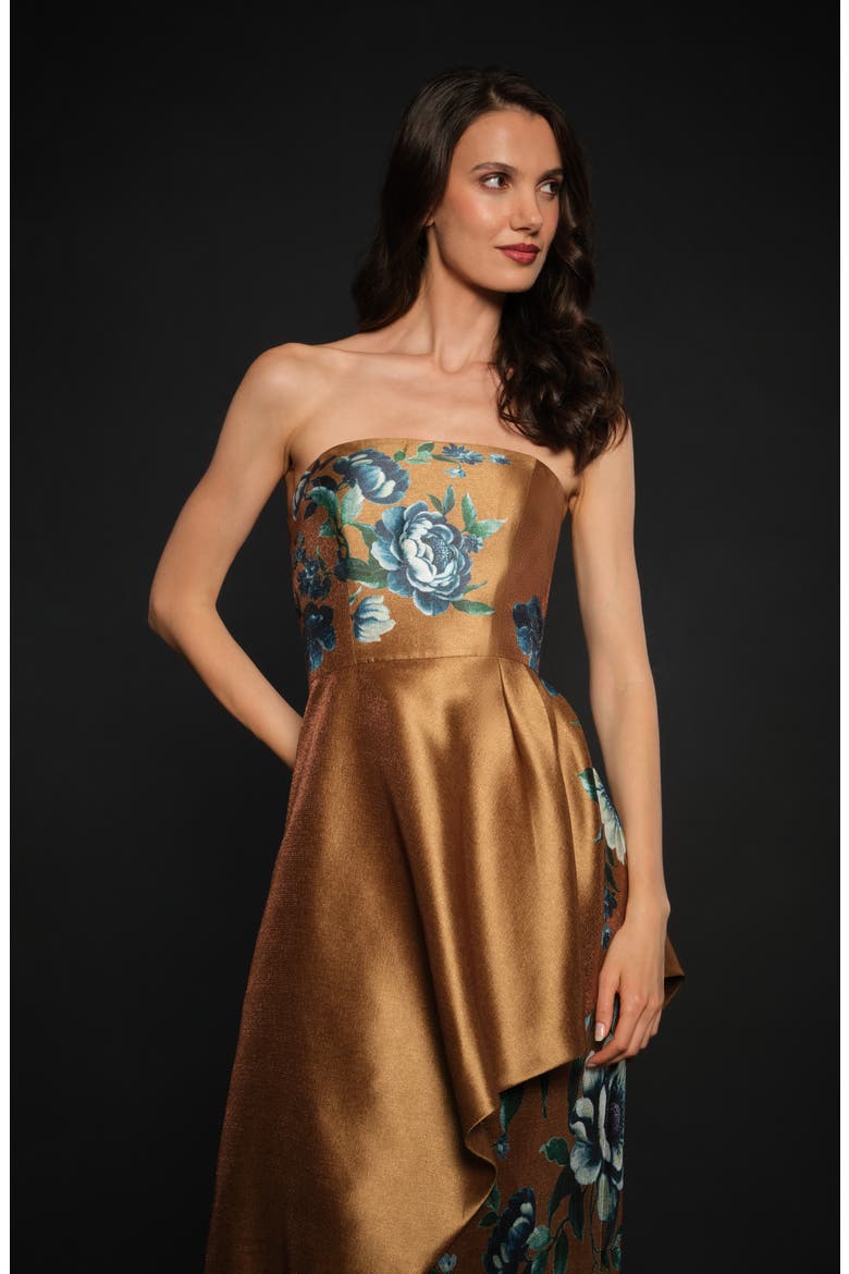 Marigold Strapless Evening Gown, Alternate, color, PECAN