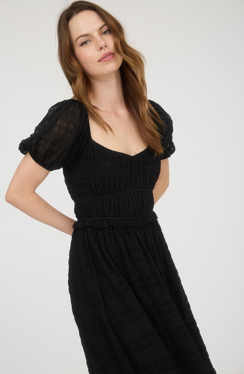 AUGUST SKY Puff Sleeve Tiered Midi Dress, Alternate, color, Black