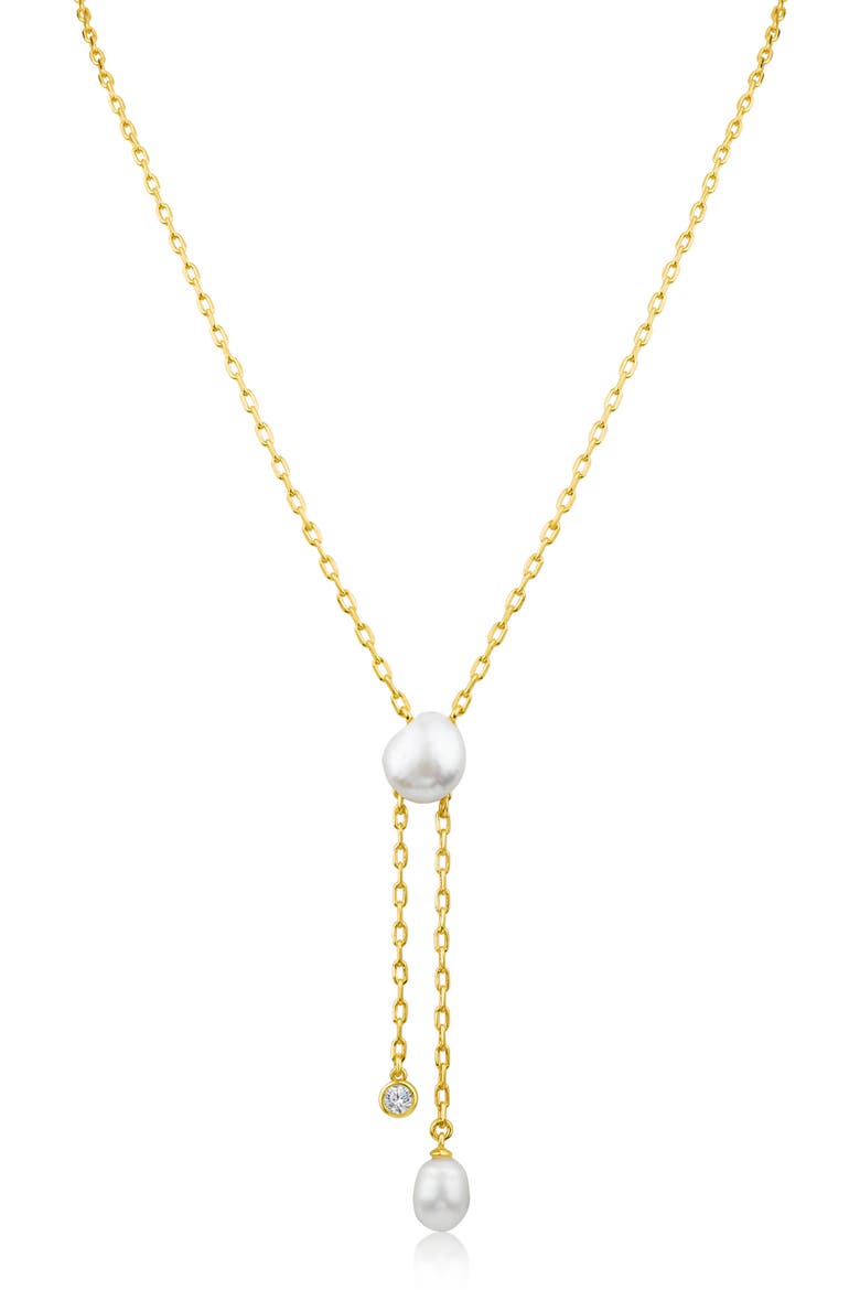 CZ 10.5-11mm Pearl Y-Necklace, Main, color, WHITE/ CLEAR/ GOLD