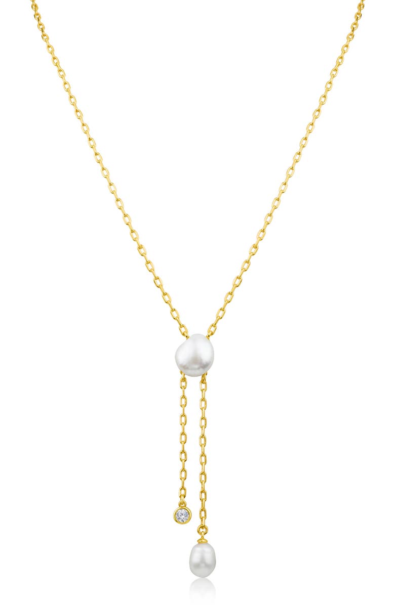 CZ by Kenneth Jay Lane CZ 10.5-11mm Pearl Y-Necklace, Main, color, White/ Clear/ Gold