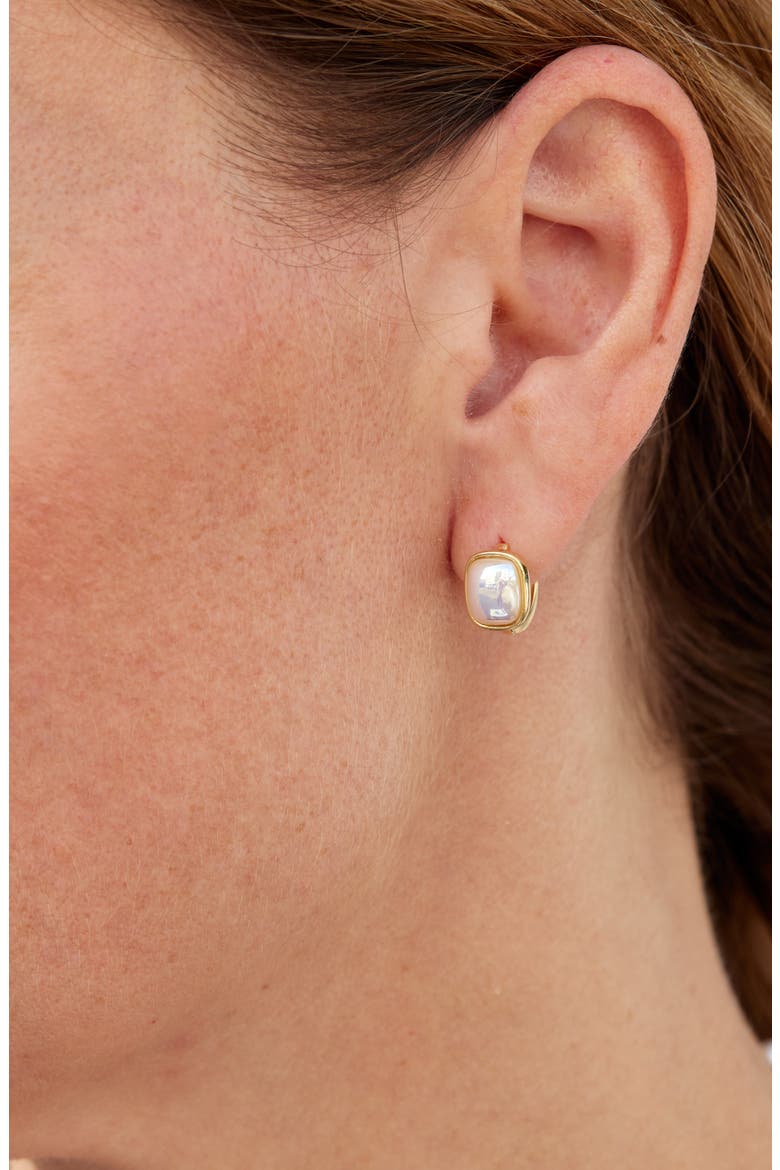 Pearly Cabochon Huggie Hoop Earrings, Alternate, color, YELLOW