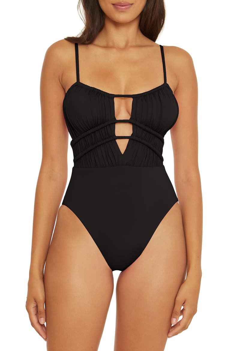 Santorini One-Piece Swimsuit, Main, color, BLACK