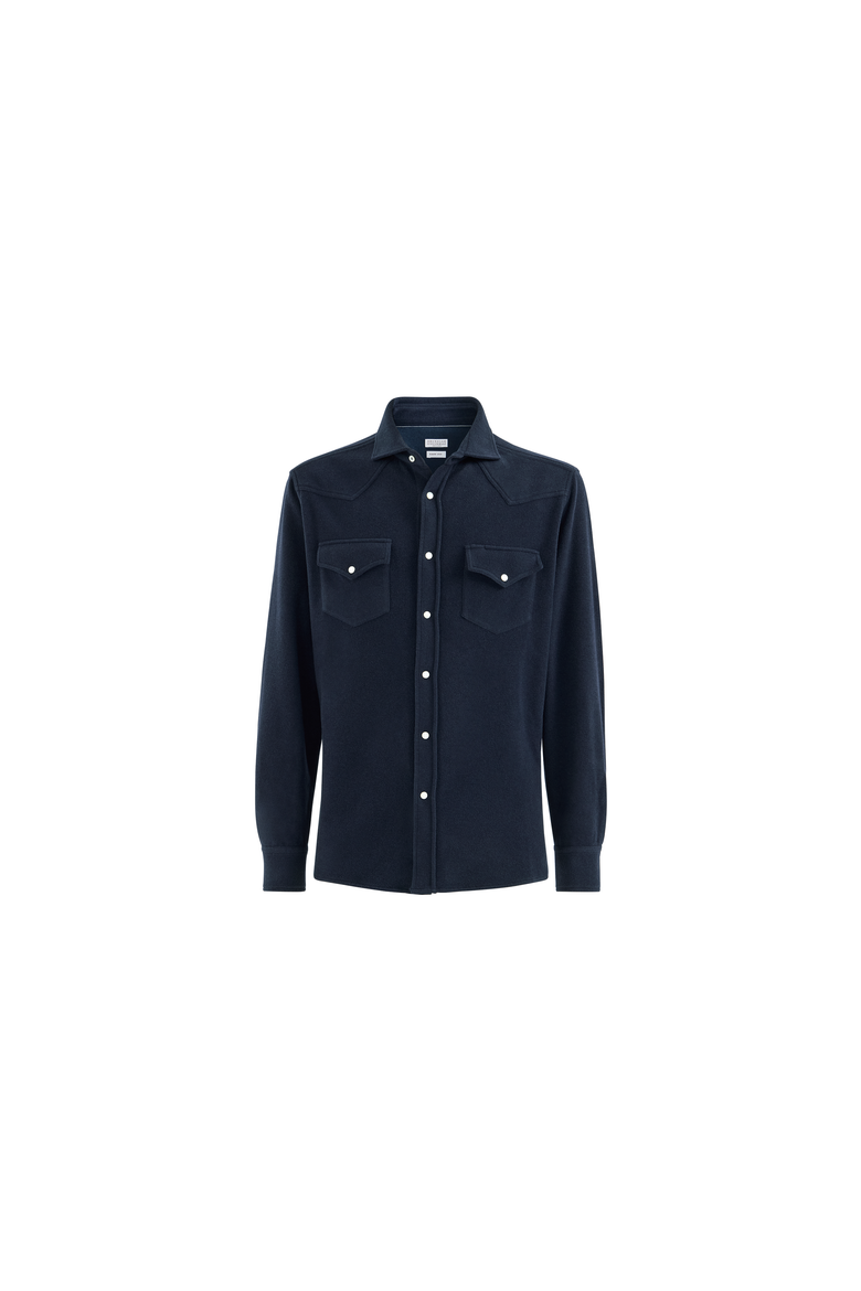 Techno cashmere and cotton western shirt, Alternate, color, Navy Blue