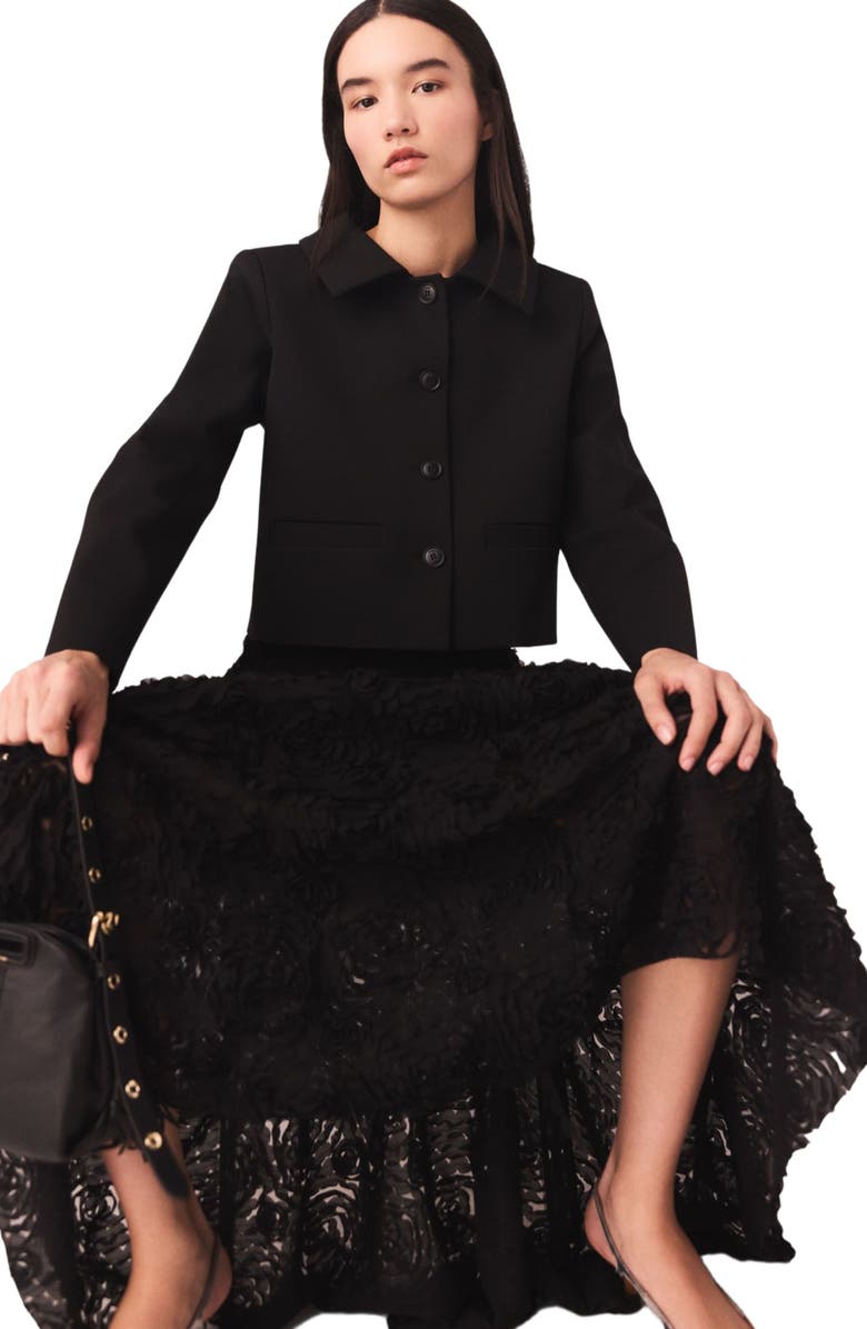 maje Long embroidered skirt, Alternate, color, Black