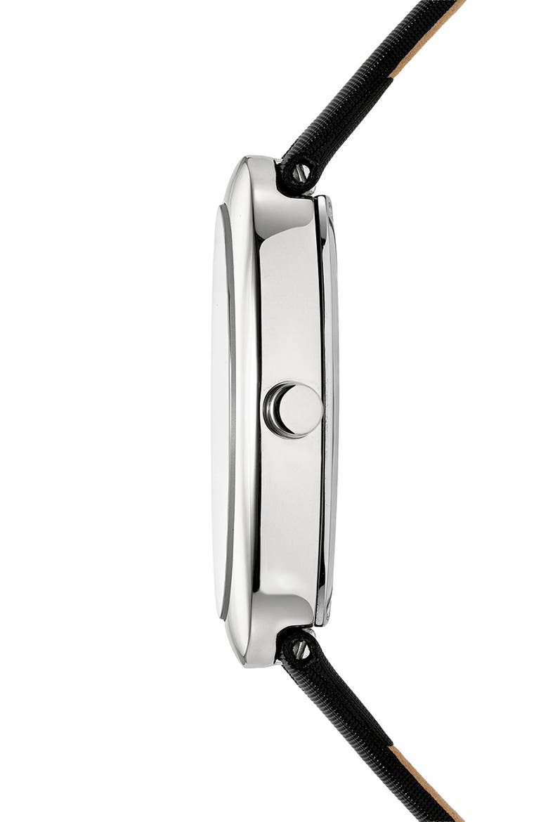 Women's Eloise Oval Guilloche Dial Leather Watch, Alternate, color, WHITE/ BLACK