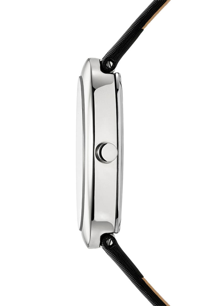 PORSAMO BLEU Women's Eloise Oval Guilloche Dial Leather Watch, Alternate, color, White/ Black