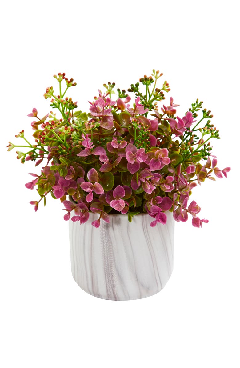 NEARLY NATURAL Eucalyptus Artificial Plant in Marble Finished Vase, Main, color, Purple