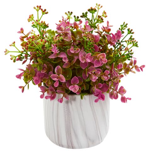 Eucalyptus Artificial Plant in Marble Finished Vase