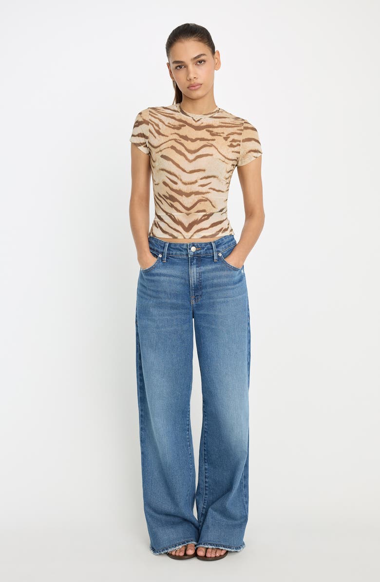 Good American Printed Mesh T-Shirt, Alternate, color, Brown Tiger