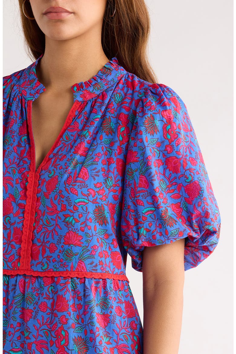 Tanya Floral Tiered Cotton Dress, Alternate, color, BLUE-FUCHSIA