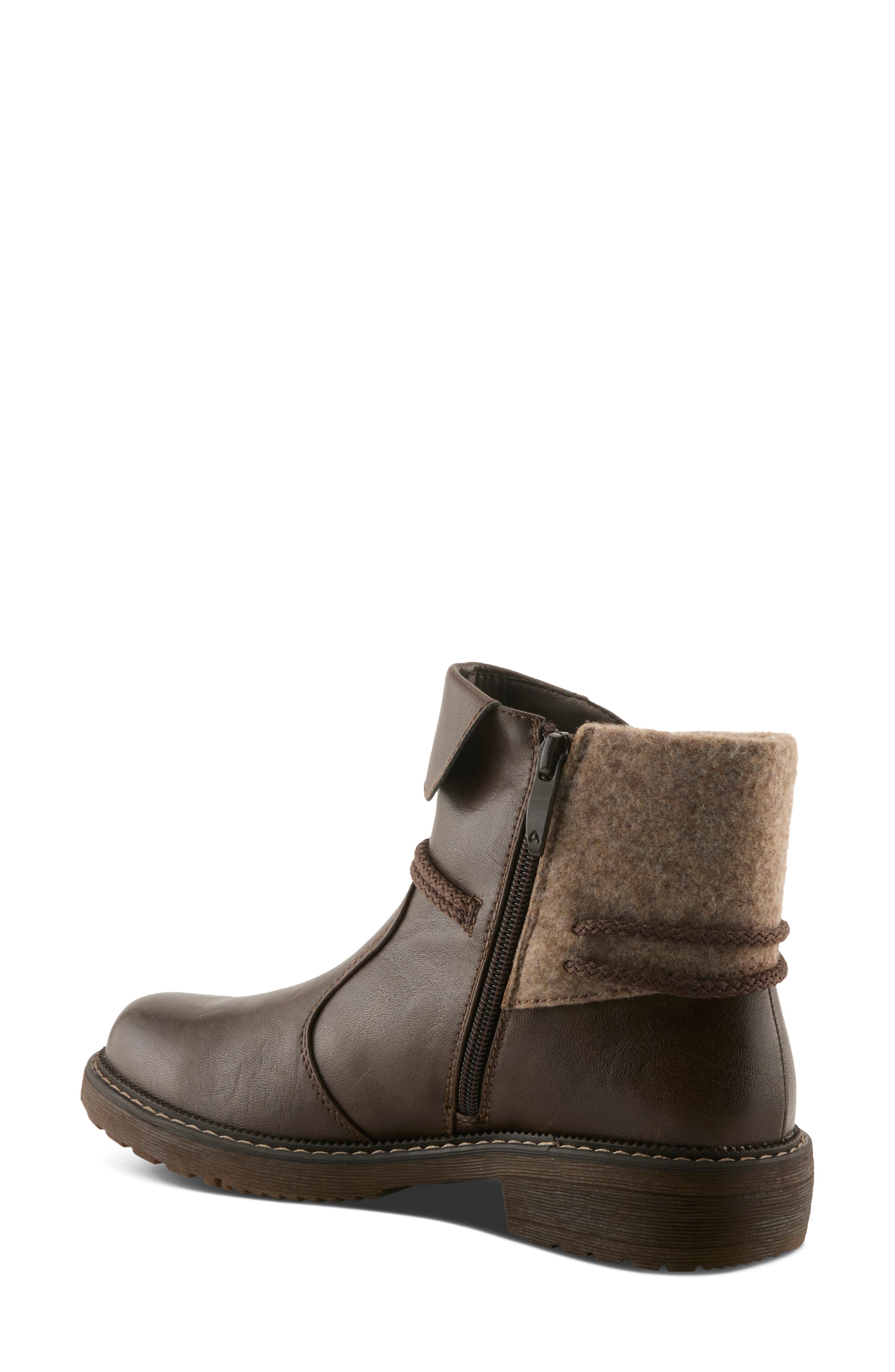 Iceridge Faux Leather Faux Fur Trim Bootie, Alternate, color, DARK BROWN MULTI