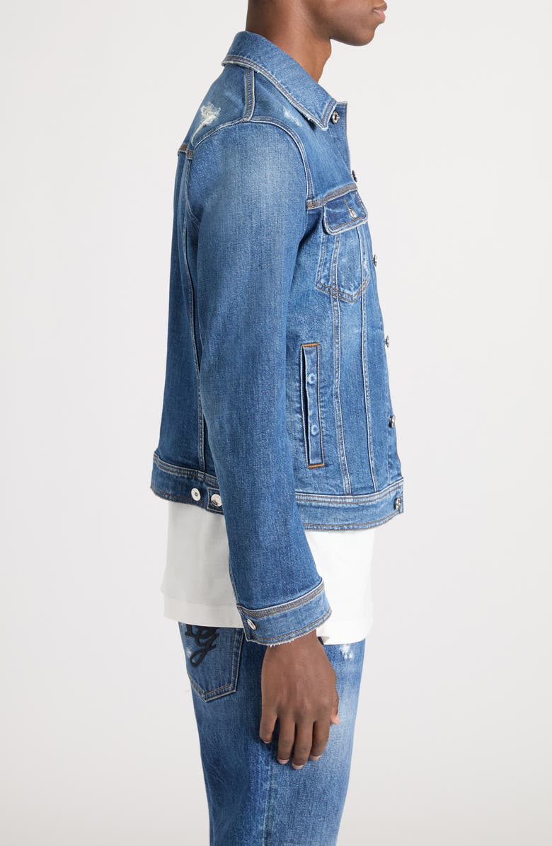 Dolce&Gabbana Distressed Stretch Denim Trucker Jacket, Alternate, color, 