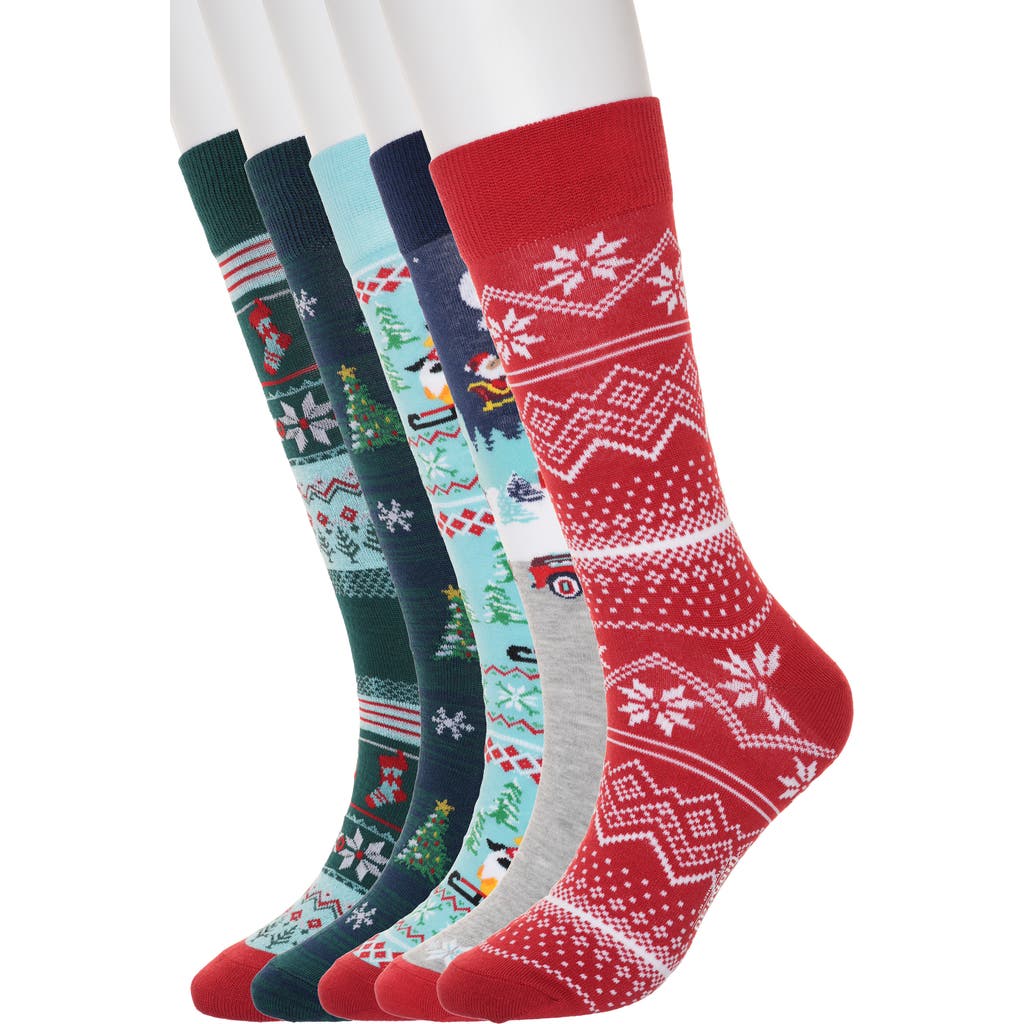 Original Penguin 5-pack Holiday Fair Isle Snowflake Crew Socks In Red
