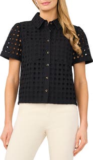 CeCe Cotton Eyelet Button-Up Shirt