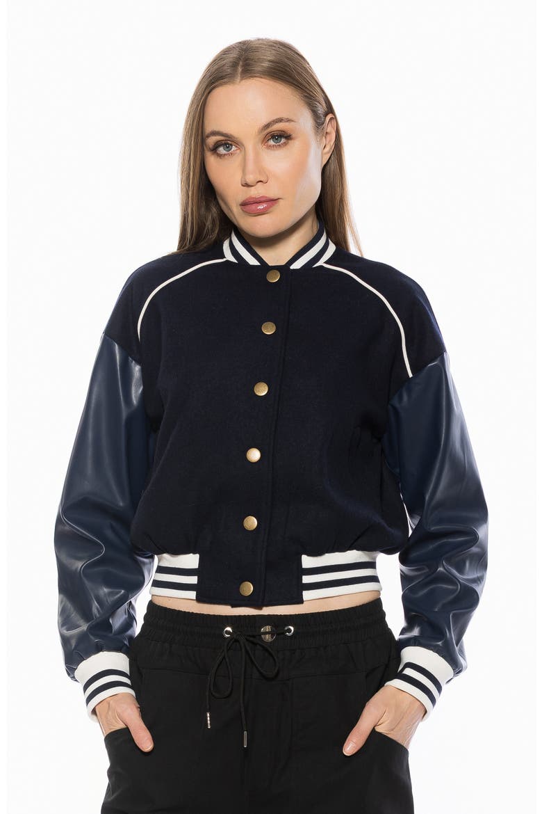 Ciela Varsity Bomber Jacket, Alternate, color, NAVY