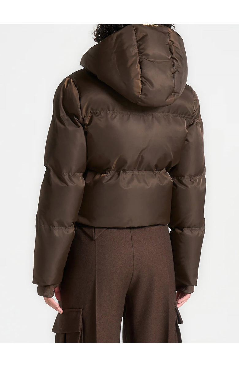 Manière De Voir Maeva Nylon Eiffel Cropped Puffer Jacket, Alternate, color, Brown