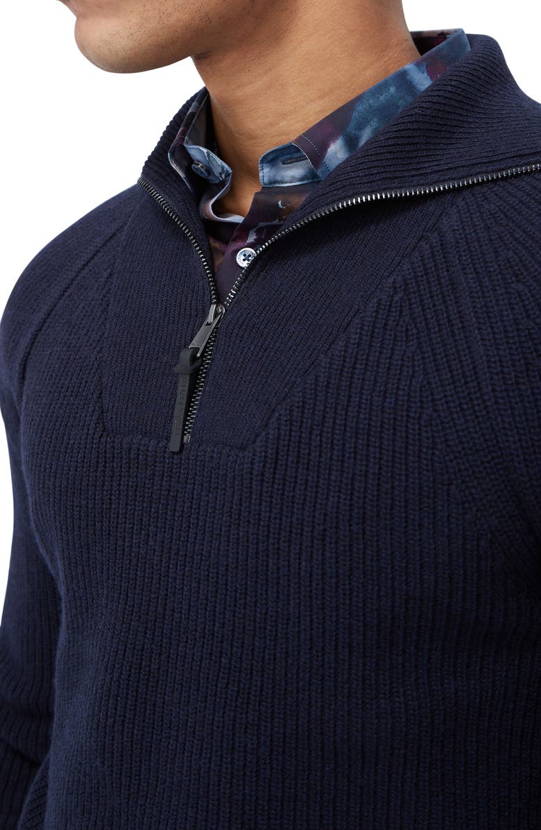 Bugatchi Half Zip Wool Blend Pullover Sweater, Alternate, color, Navy