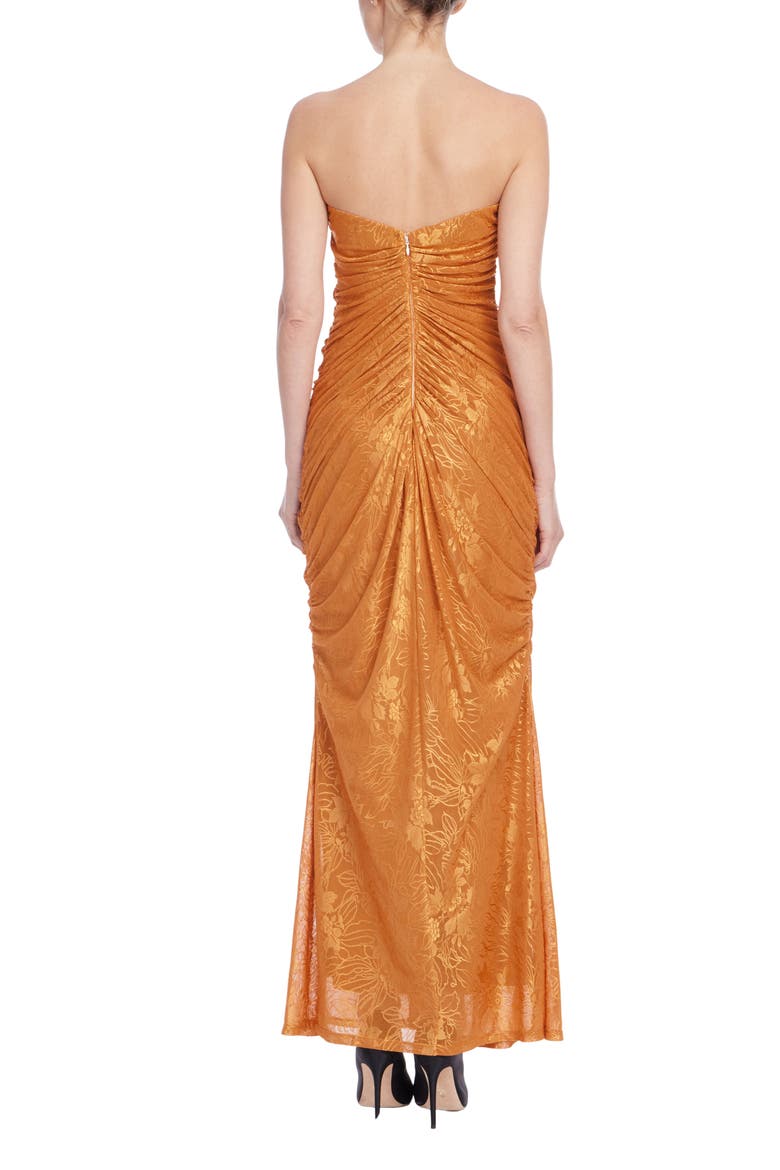 Floral Mesh Strapless Gown, Alternate, color, CARAMEL