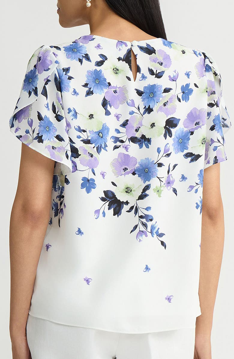 KASPER Print Flutter Sleeve Top, Alternate, color, Lily White Multi