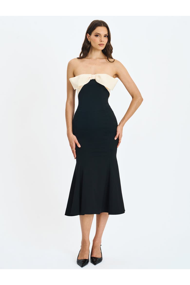 Saige Mermaid Maxi Dress with Bow Bustline, Alternate, color, Black