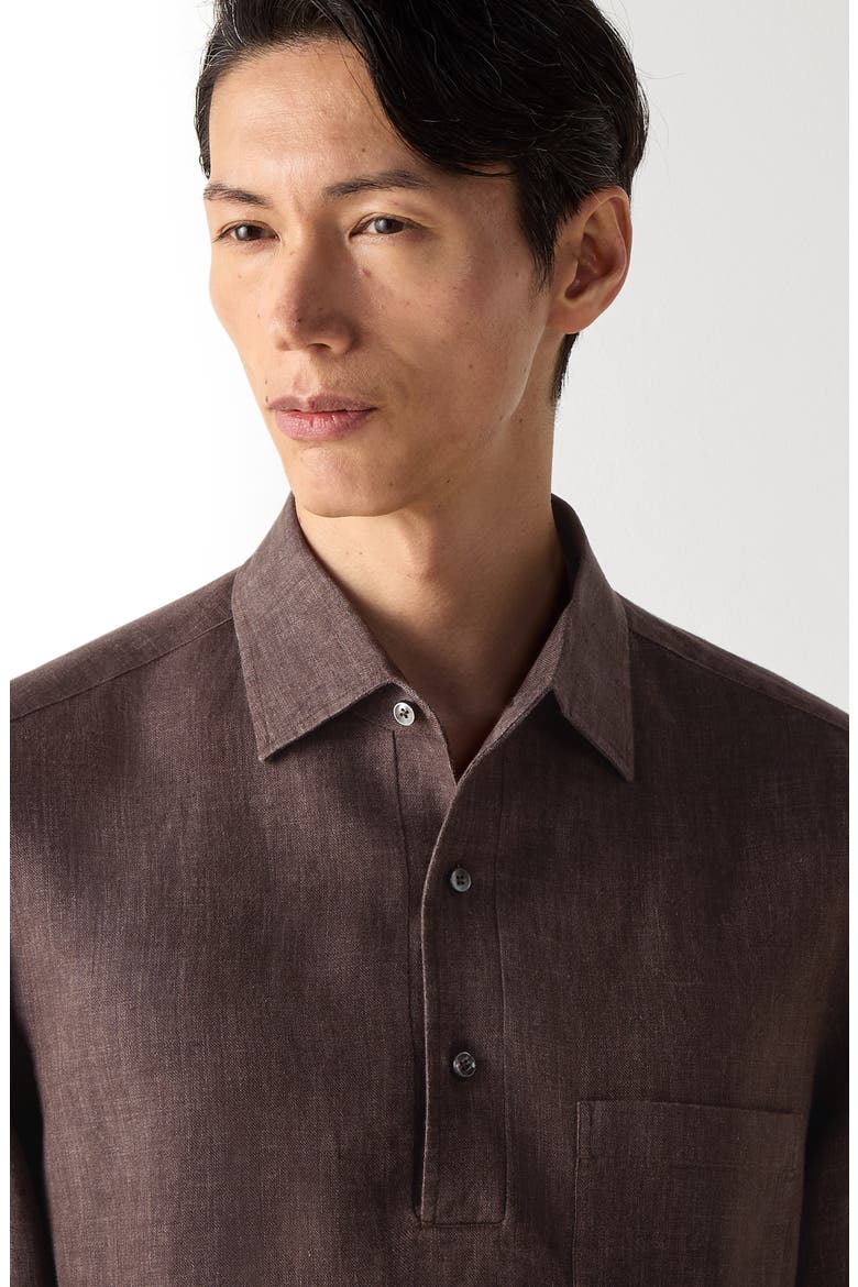 Oasi Lino Polo Shirt, Alternate, color, DARK BROWN