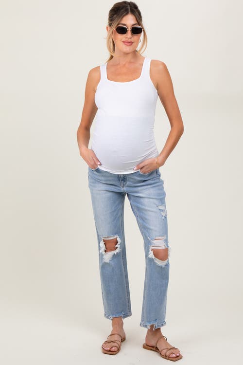Pinkblush Distressed Cutout Maternity Straight Leg Ankle Jeans In Blue