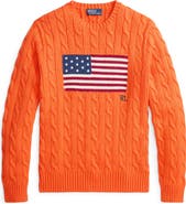 Polo Ralph Lauren Flag Intarsia Cabled Cotton Crewneck Sweater