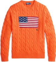 Polo Ralph Lauren Flag Intarsia Cabled Cotton Crewneck Sweater