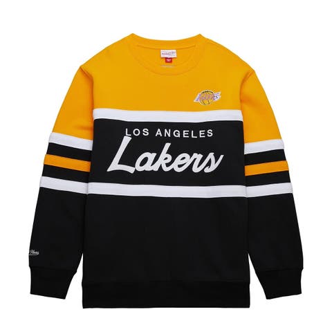 Men's Mitchell & Ness Black/Gold Los Angeles Lakers Hardwood Classics Vintage Logo Head Coach Pullover Sweatshirt
