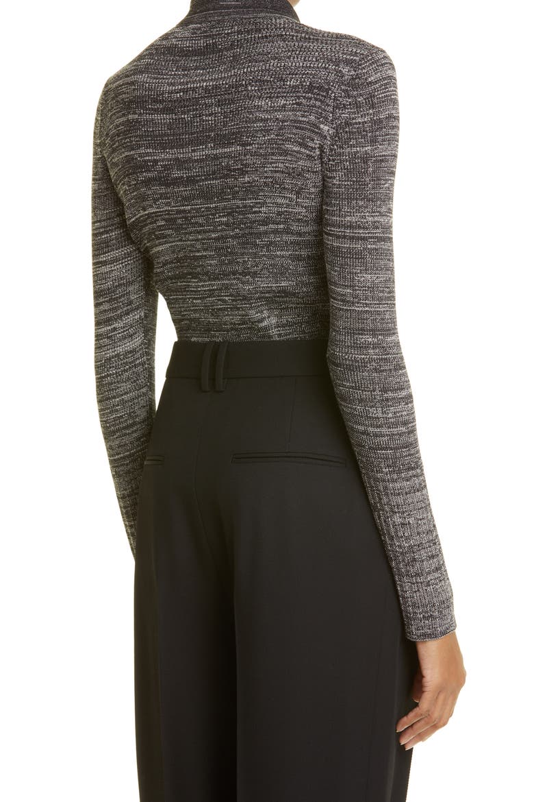 Josie Silk & Cotton Long Sleeve Rib Polo, Alternate, color, BLACK