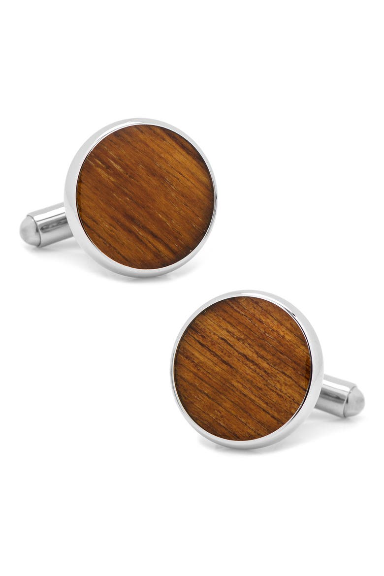 Wood Inlay Cuff Links, Main, color, BROWN