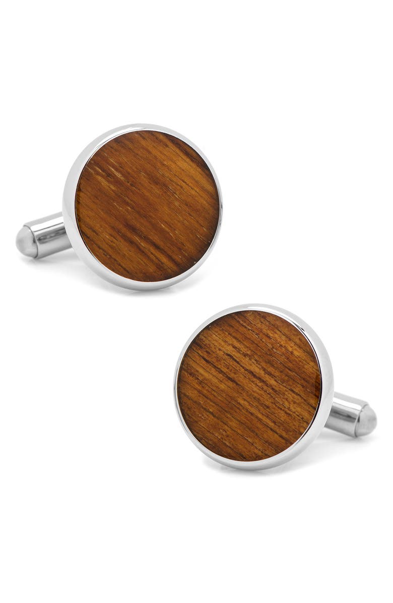 Cufflinks, Inc. Wood Inlay Cuff Links, Main, color, Brown