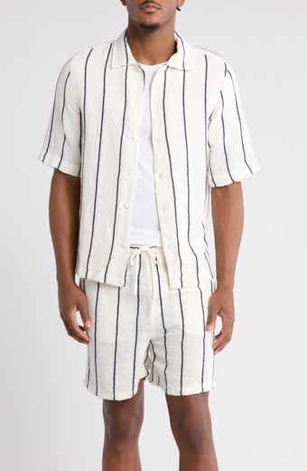 DENIM AND FLOWER Texture Stripe Short Sleeve Shirt