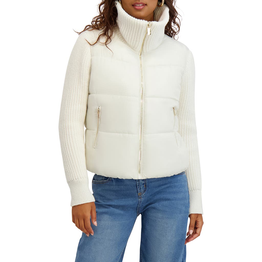 Kensie Knit Sleeve Quilted Core Jacket In White