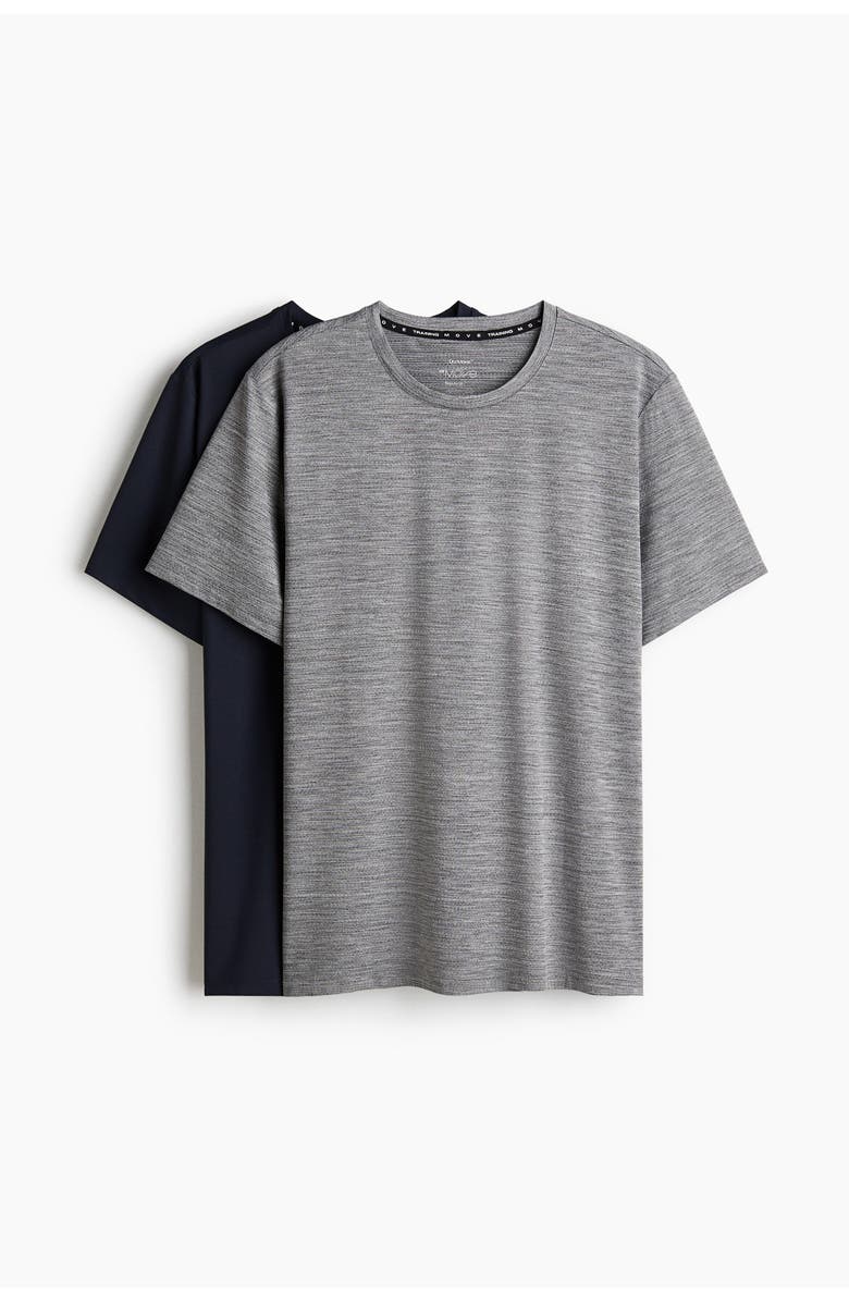H&M 2-pack Sports T-shirts With Drymove, Main, color, Gray Melange/Navy Blue