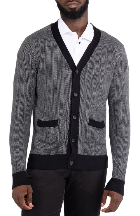 Herringbone V-Neck Button Front Cardigan