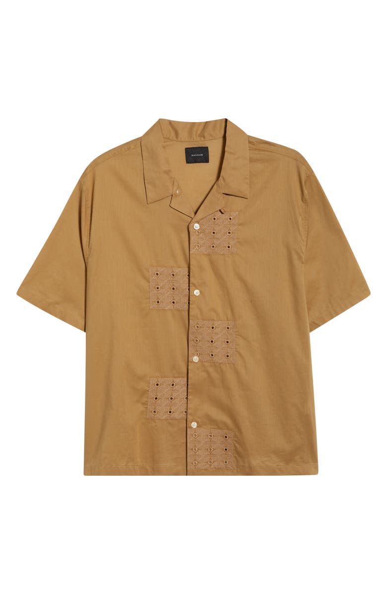 PacSun Ritz Pointelle Cotton Poplin Camp Shirt, Alternate, color, Brown
