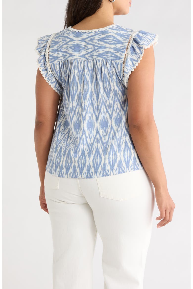 Crochet Trim Linen Blend Top, Alternate, color, BLUE/IVORY